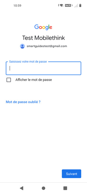 Saisissez votre mot de passe et sélectionnez Suivant