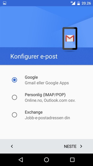 Velg Google og velg NESTE