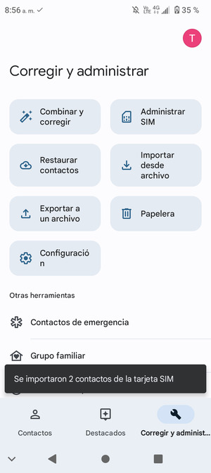 Sus contactos se guardarán en su cuenta de Google y se guardarán en su teléfono la próxima vez que Google sea sincronizado.
