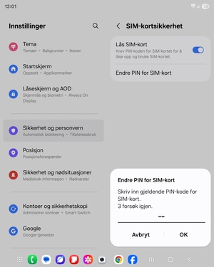 Skriv inn Gjeldende PIN-kode for SIM-kort og velg OK