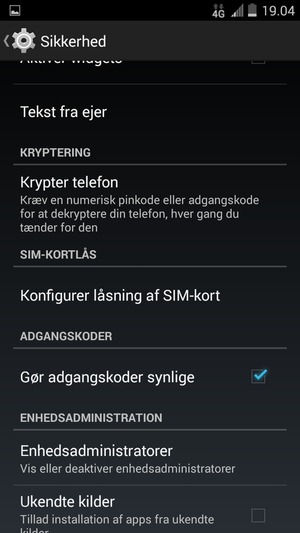 For at ændre PIN-koden til sim-kortet, vend tilbage til menuen Sikkerhed og vælg Konfigurer låsning af SIM-kort