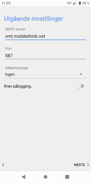 Slå av Krev pålogging og velg NESTE