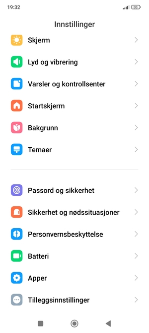 Bla til og velg Passord og sikkerhet