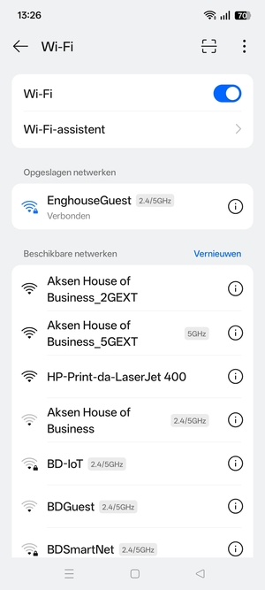 U bent nu verbonden met het WiFi-netwerk