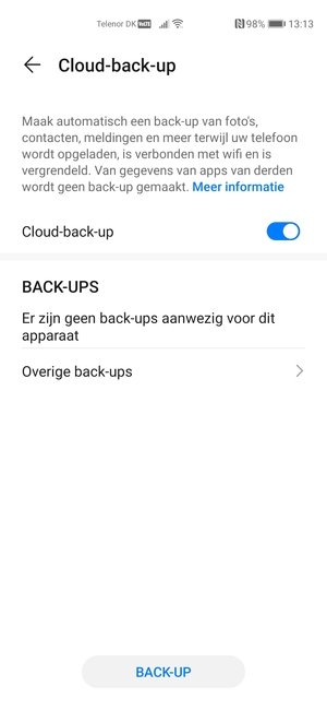 Selecteer BACK-UP