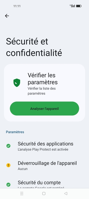 Pour activer votre écran de verrouillage, allez dans le menu Sécurité et confidentialité et sélectionnez Déverrouillage de l'appareil