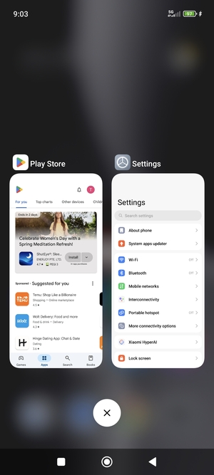 Select the Delete icon to close all running apps