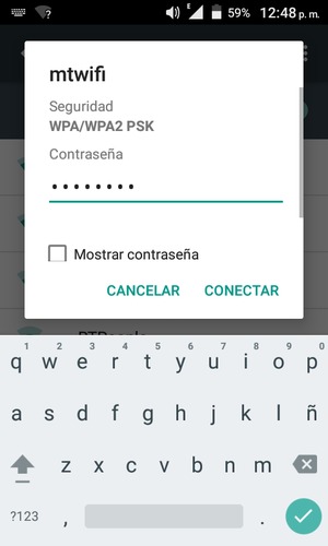 Introduzca la contraseña de Wi-Fi y seleccione CONECTAR