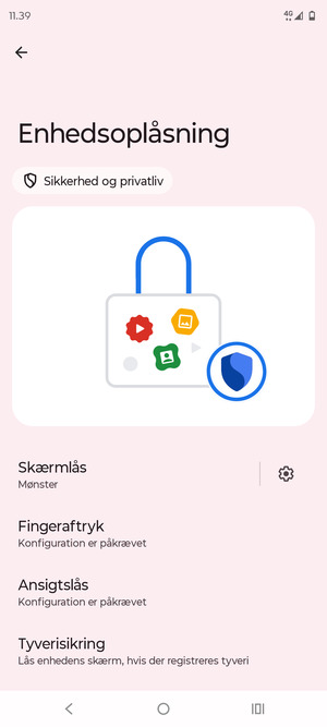 Din telefon er nu sikret med en skærmlås