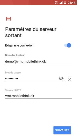 Entrez l'adresse du serveur Sortant