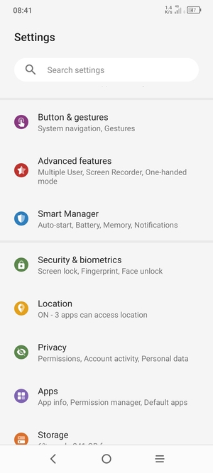 Scroll to and select Security & biometrics
