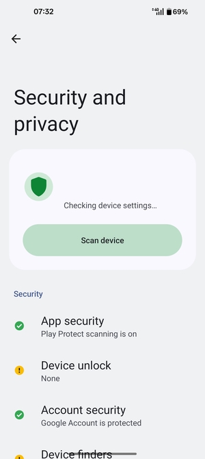 To activate your screen lock, return to the Security and privacy menu and select Device unlock