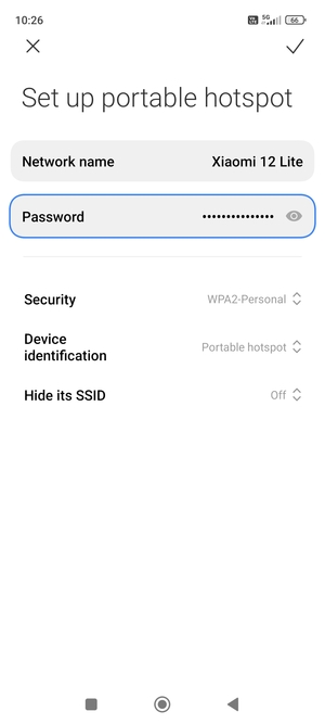 Enter a Wi-Fi hotspot password of at least 8 characters and select OK