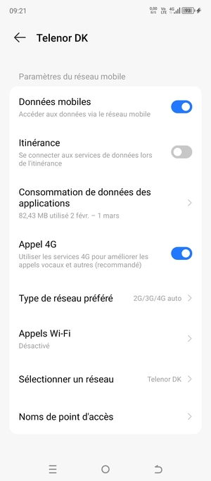 Pour changer de réseau en cas de problèmes de réseau, faites défiler et sélectionnez Sélectionner un réseau