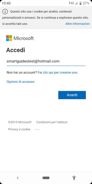 Inserisci il tuo indirizzo email e seleziona Avanti