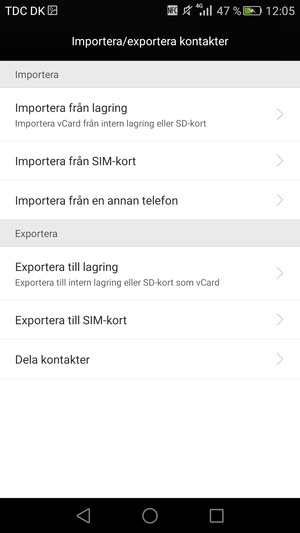 Välj Importera från SIM-kort