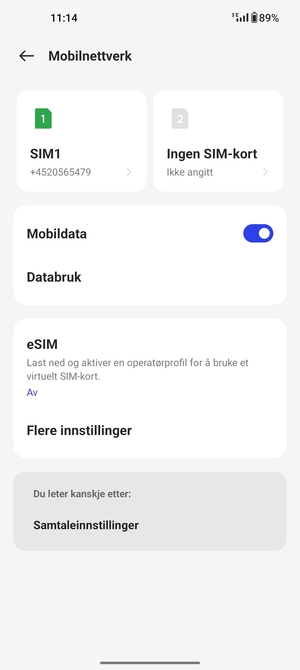 Velg SIM1 eller SIM2