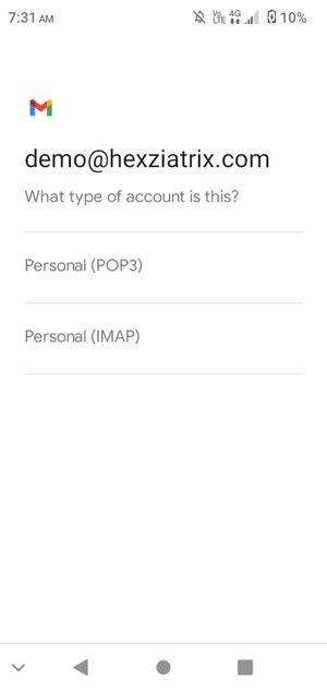 Select Personal (POP3) or Personal (IMAP)