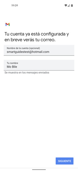 Déle a su cuenta un nombre y escriba su nombre. Seleccione SIGUIENTE