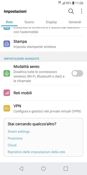 Scorri e seleziona Reti mobili