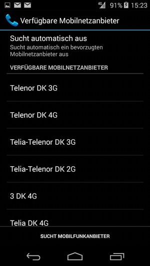 Wählen Sie einen Netzbetreiber von der Liste