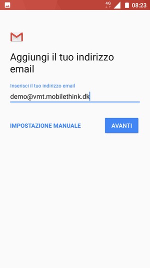 Inserisci il tuo indirizzo email e seleziona AVANTI