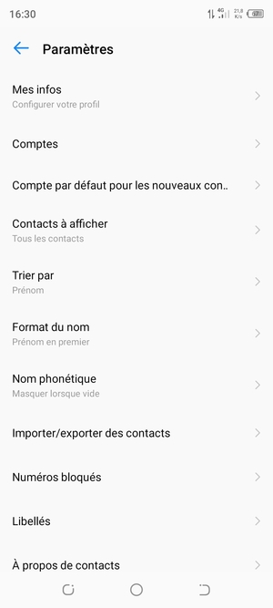 Faites défiler et sélectionnez Importer/exporter des contacts
