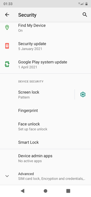 To change the PIN for the SIM card, scroll to and select Advanced