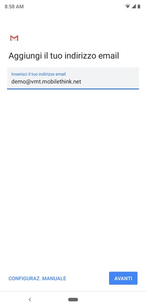 Inserisci il tuo indirizzo email e seleziona AVANTI