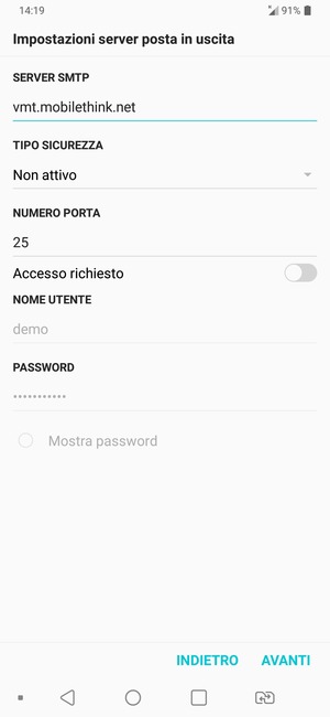 Disattiva Accesso richiesto e seleziona AVANTI