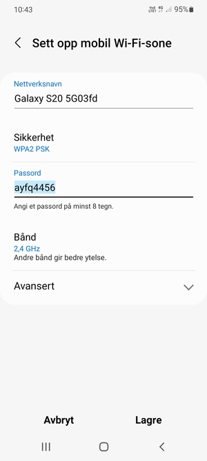 Skriv inn et passord på minst 8 tegn og velg Lagre