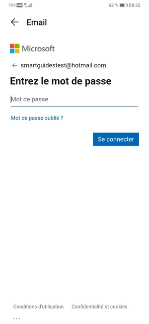 Saisissez votre mot de passe Hotmail et sélectionnez Se connecter