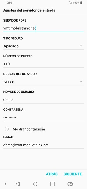 Introduzca dirección del servidor entrada y Nombre de usuario. Seleccione SIGUIENTE