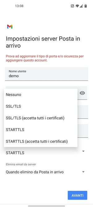 Seleziona Nessuno e AVANTI