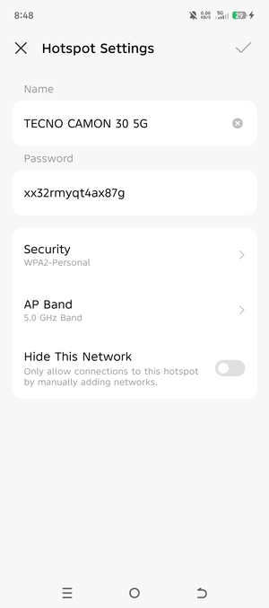 Enter a Wi-Fi hotspot password of at least 8 characters and select OK
