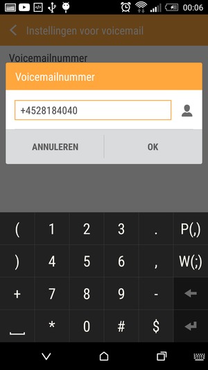 Voer het voicemailnummer in en selecteer OK