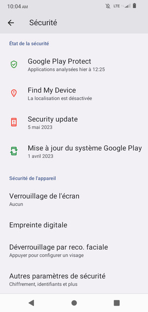 Pour modifier le code PIN de la carte SIM, allez dans le menu Sécurité et faites défiler et sélectionnez Autres paramètres de sécurité