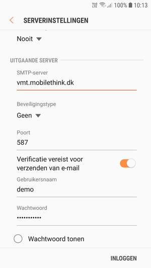 Scroll naar beneden en voer Uitgaand serveradres in