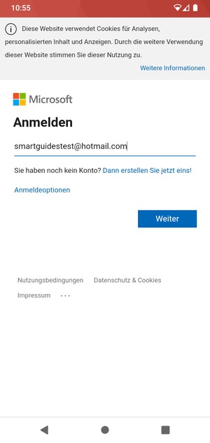 Geben Sie Ihre E-Mail-Adresse ein und wählen Sie Weiter