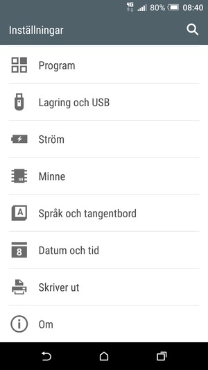 Scrolla till och välj Ström