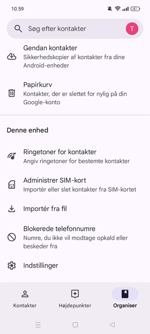 Scroll til og vælg Administrer SIM-kort