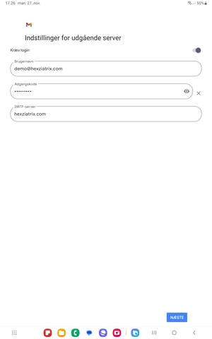 Indtast udgående serveradresse og vælg NÆSTE
