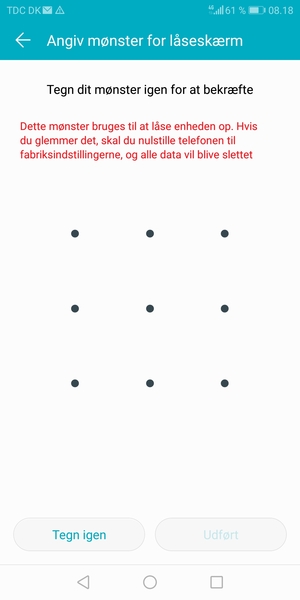 Tegn oplåsningsmønsteret igen