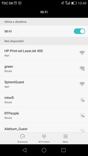 Seleziona la rete wireless a cui desideri connetterti