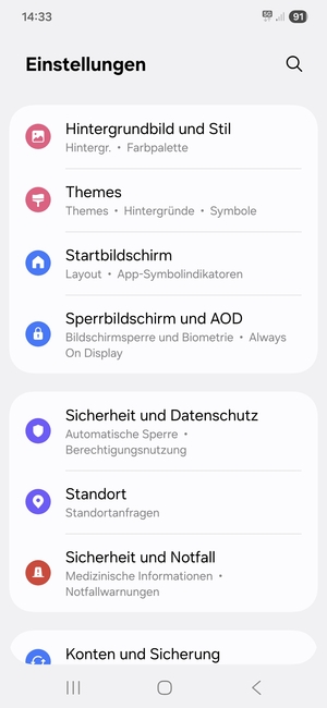 Scrollen Sie und wählen Sie Sicherheit und Datenschutz