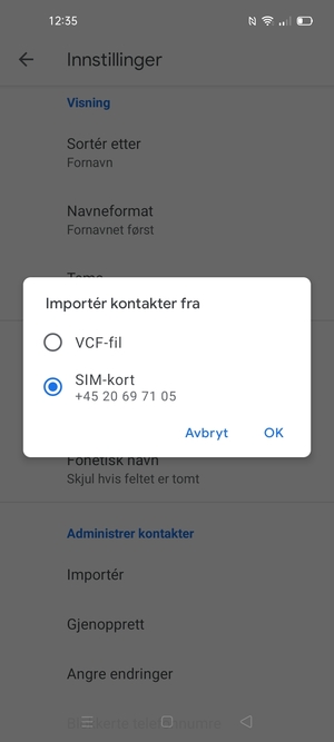 Velg SIM-kort og OK