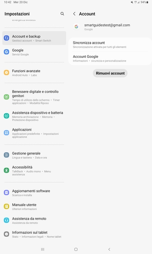 Seleziona Sincronizza account
