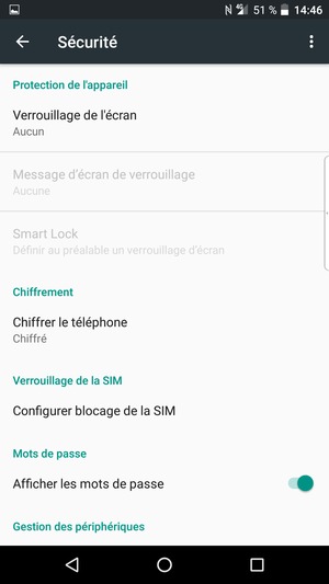 Pour activer votre écran de verrouillage, allez dans le menu Sécurité et sélectionnez Verrouillage de l'écran