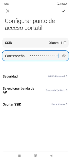 Introduzca una contraseña de punto de acceso Wi-Fi de al menos 8 caracteres y seleccione Guardar