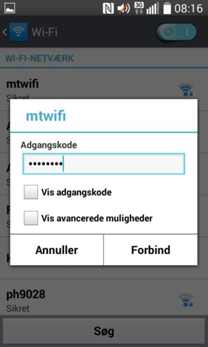 Indtast Wi-Fi adgangskoden og vælg Forbind